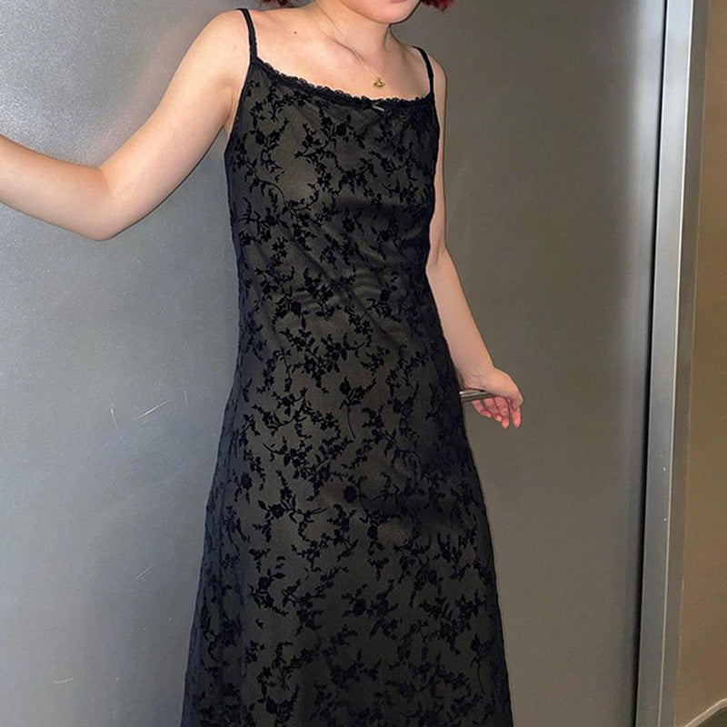 Vintage floral lace-trimmed slip dress