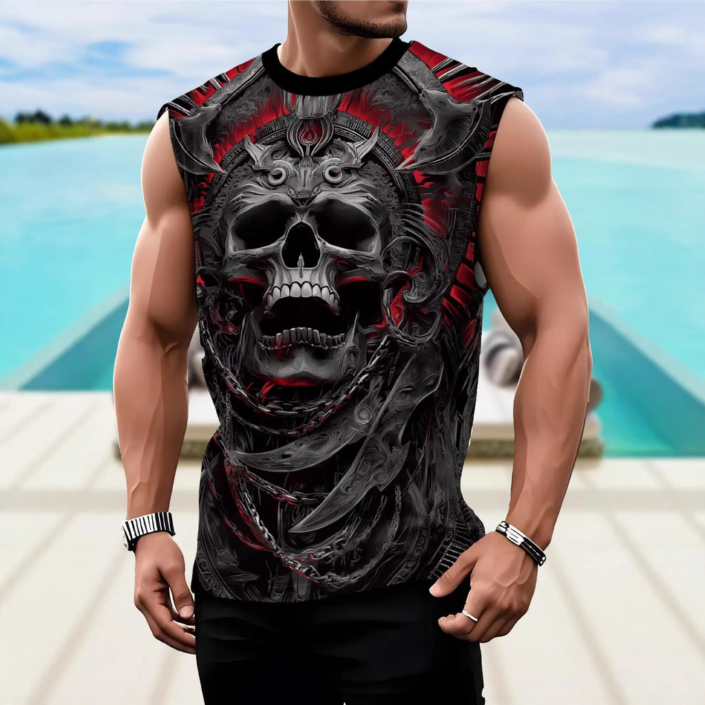 Men's sleeveless vest with skull pattern