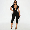 U-neck short-sleeve fitted jumpsuit