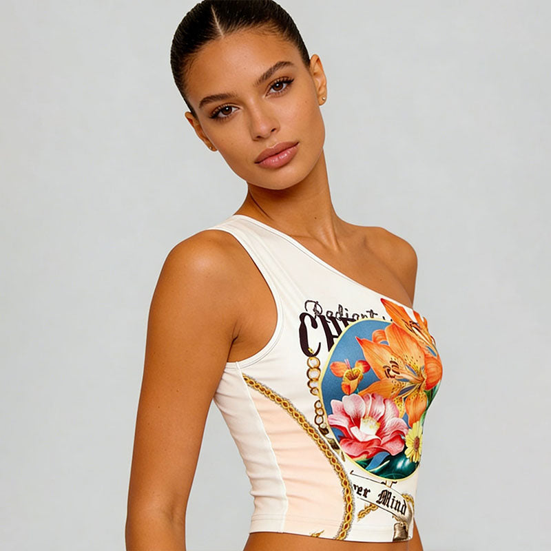 Twist-strap printed cropped top