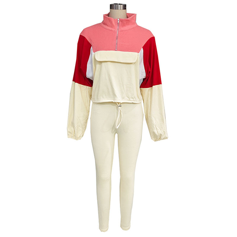 Color-block half-zip sweatshirt and leggings activewear set