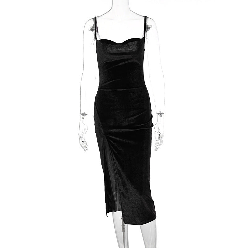 Waist-cinching slit slip dress