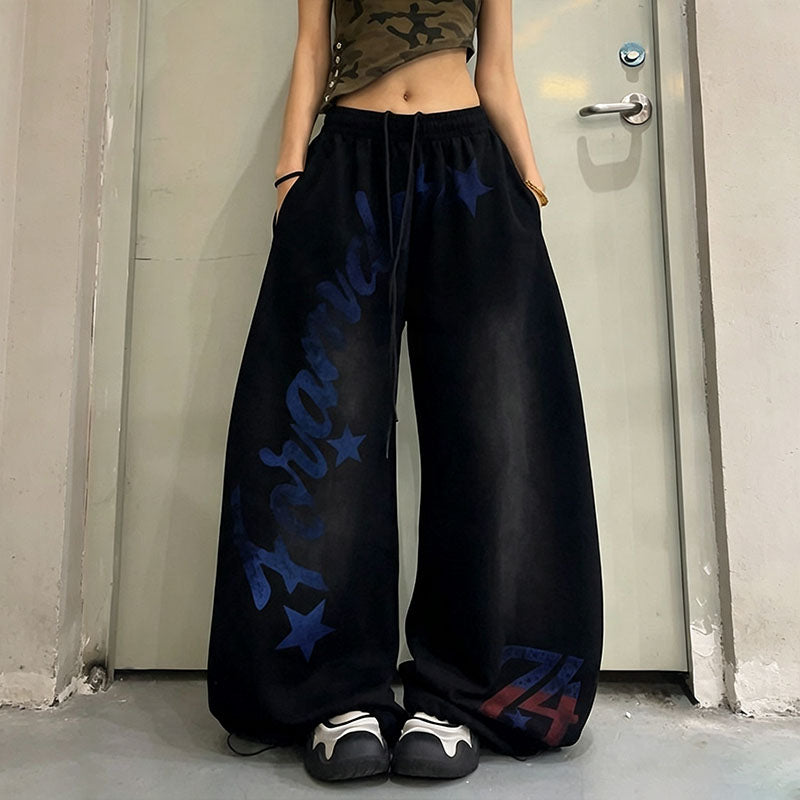 Retro Star-Print Wide-Leg Sweatpants