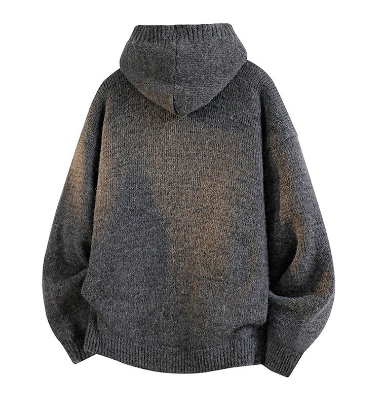 Mens Loose Fit Hooded Knit Sweater Jacket