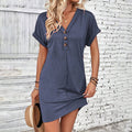 V-neck rolled sleeve casual dress