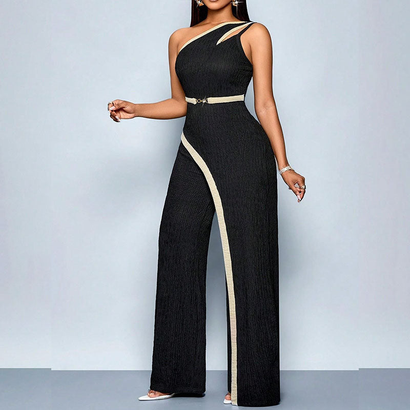 One-shoulder cut-out wide-leg jumpsuit