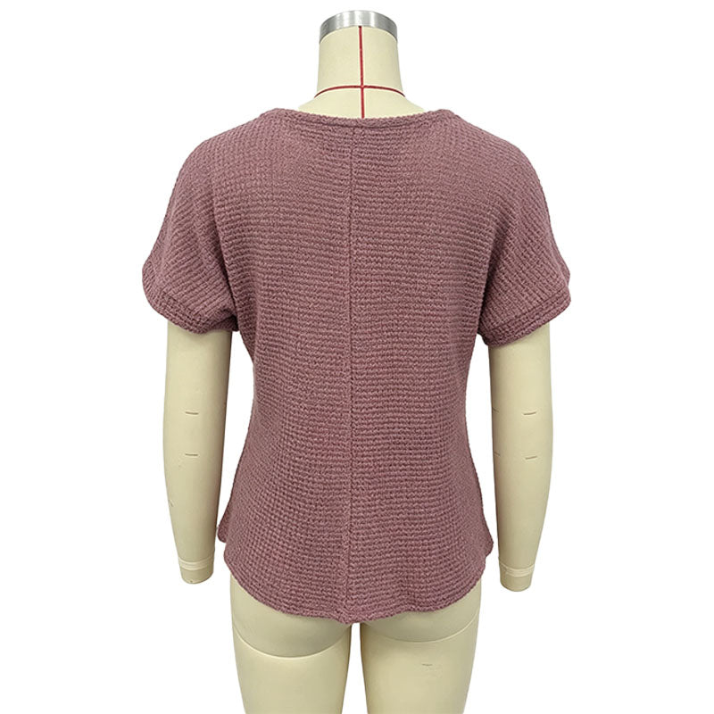 Hollow-out lace patchwork short sleeve