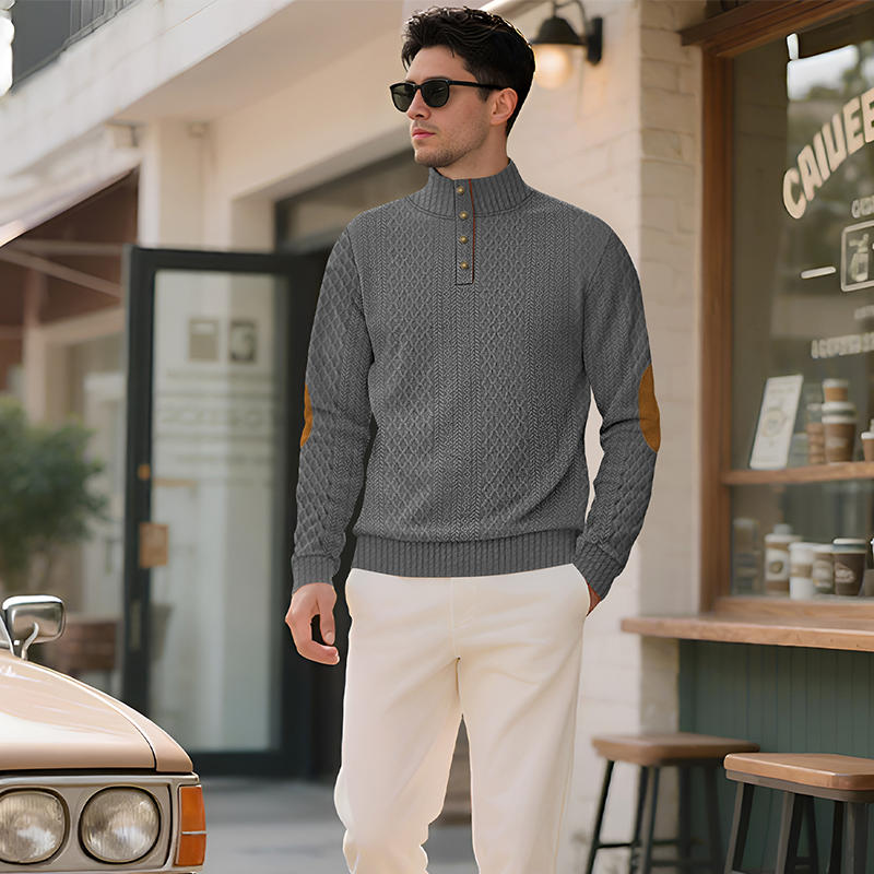 Men's Outdoor Stand Collar Embroidered Sweater