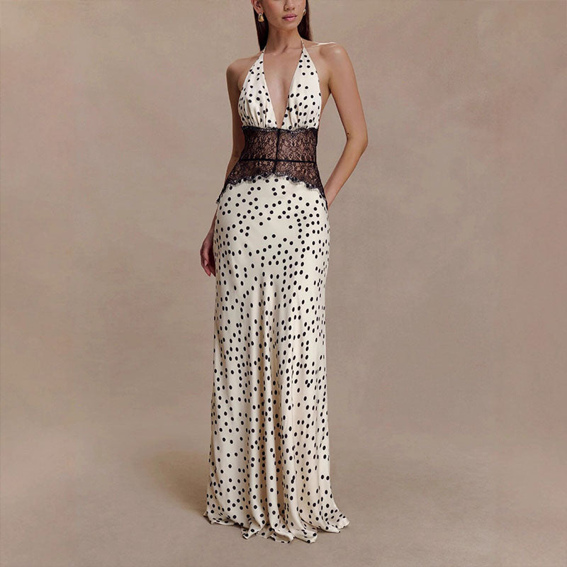 Elegant Halter-Neck Lace-Panel Dress