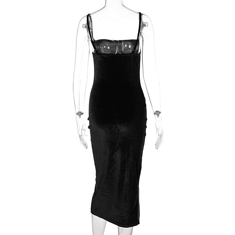 Waist-cinching slit slip dress