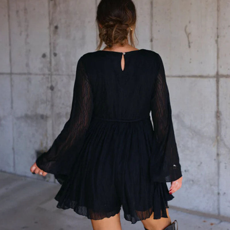 Deep V-neck tiered ruffle dress