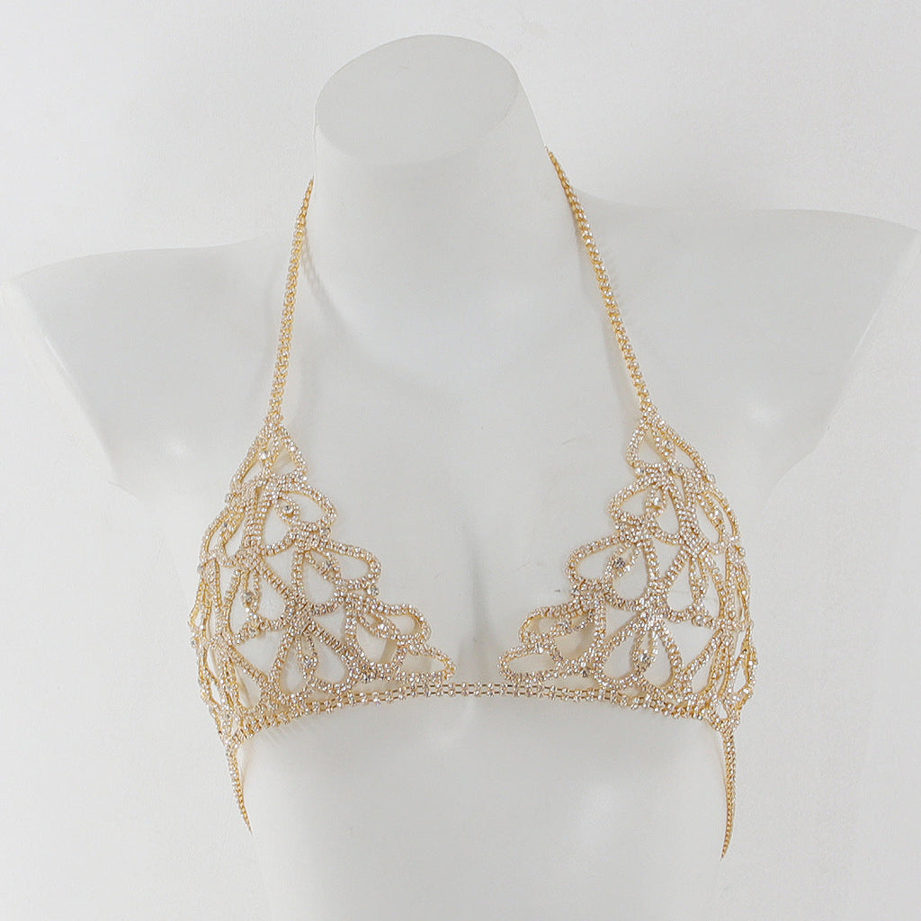 Rhinestone Heart Bra & Panty Body Chain Set