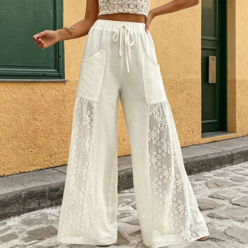 Lace-panel wide-leg trousers