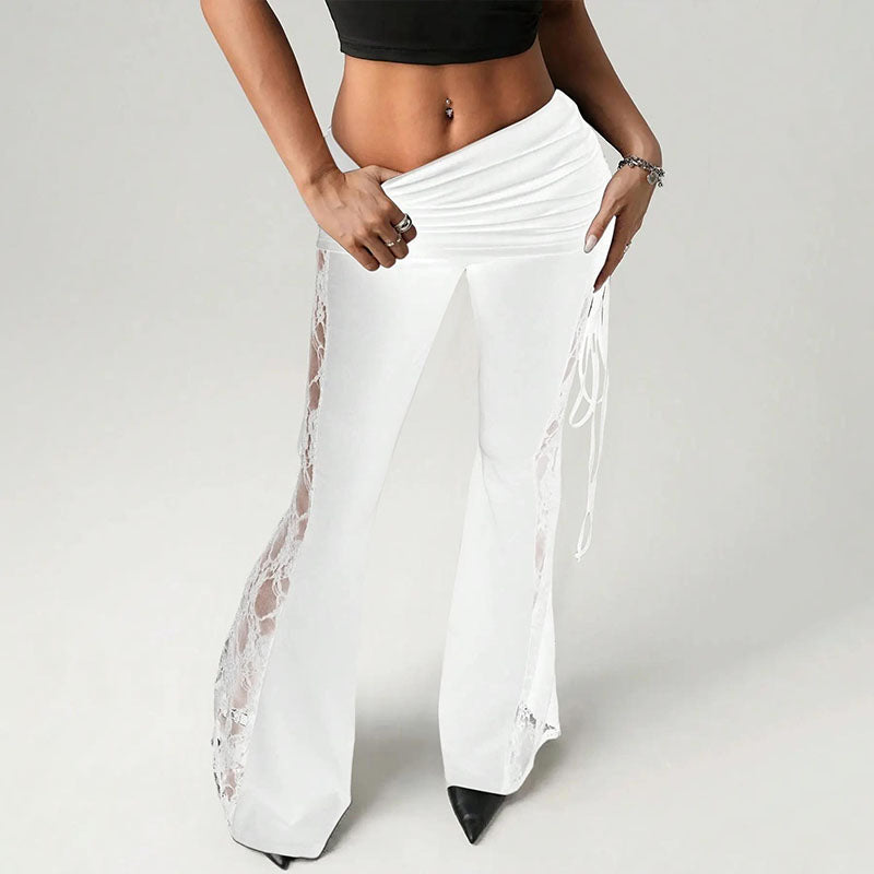 High-waisted lace-panel kick-flare trousers
