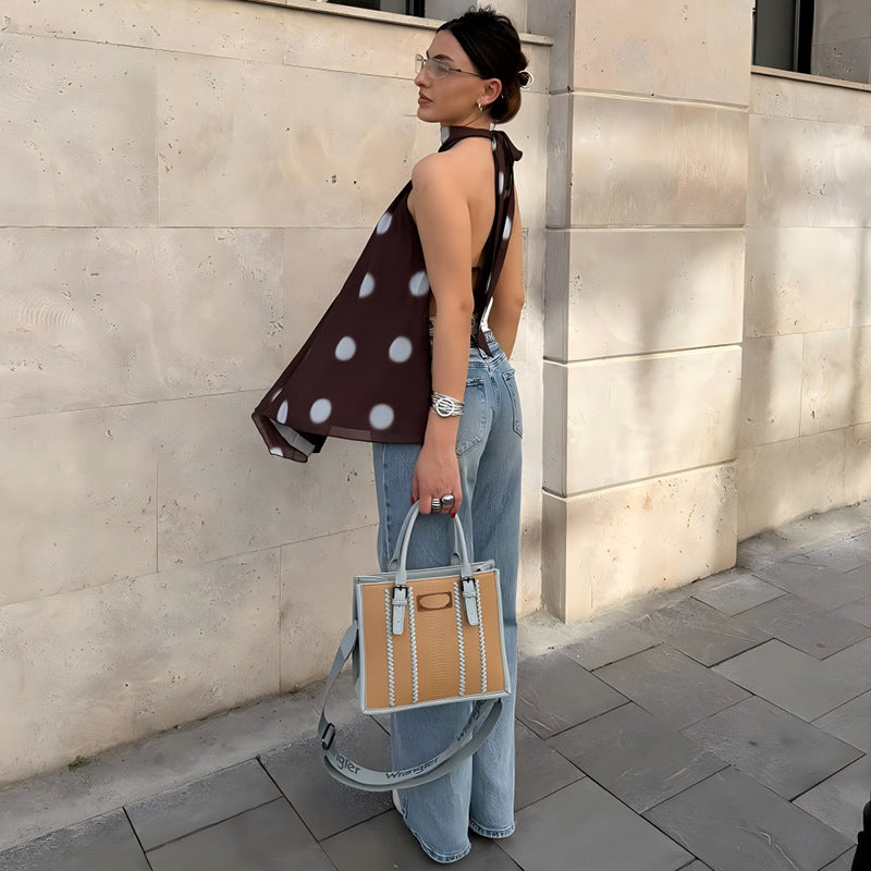 Polka-dot mesh backless sleeveless top