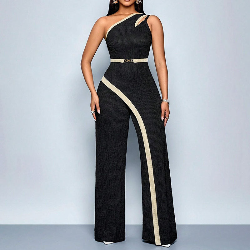 One-shoulder cut-out wide-leg jumpsuit