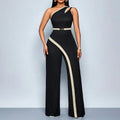 One-shoulder cut-out wide-leg jumpsuit
