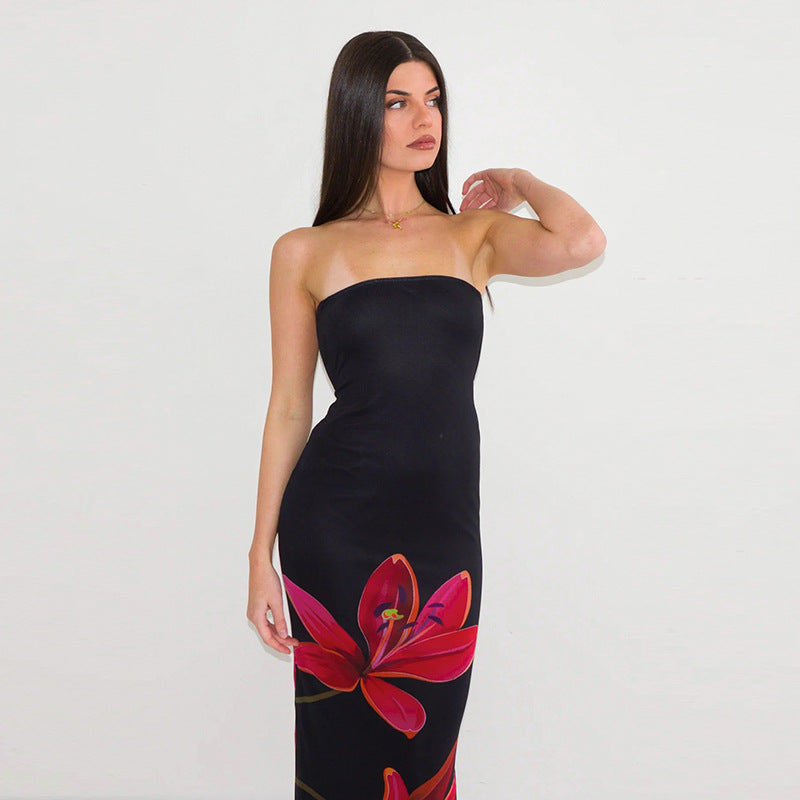 Open-back lace-up strapless fitted dress