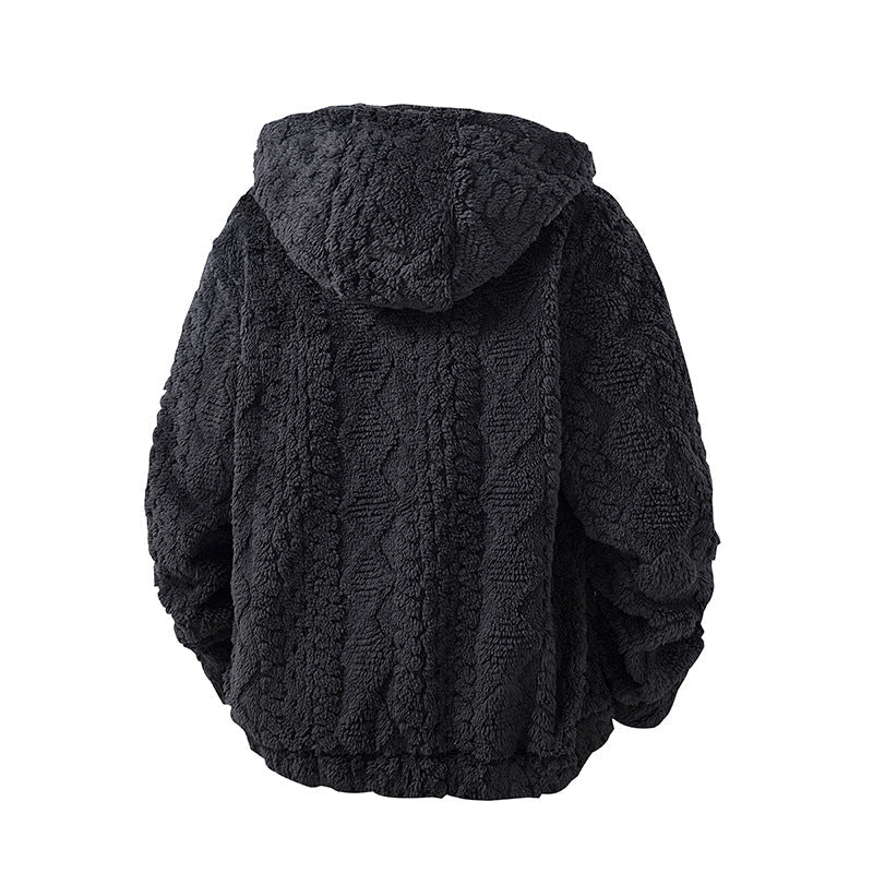 Men's fleece-lined hooded loose-fitting jacket