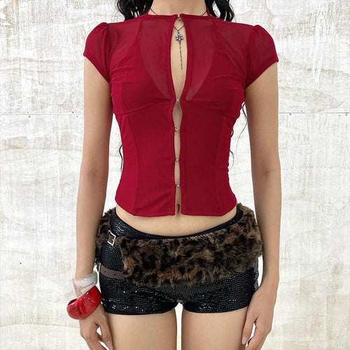 Cut-out mesh fitted cropped top