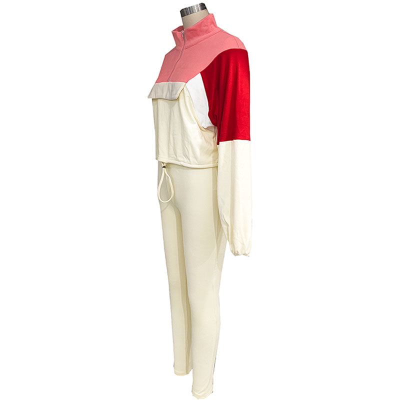 Color-block half-zip sweatshirt and leggings activewear set