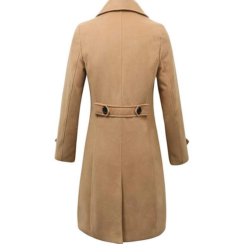 Solid Color Mid-Length Double-Breasted Coat