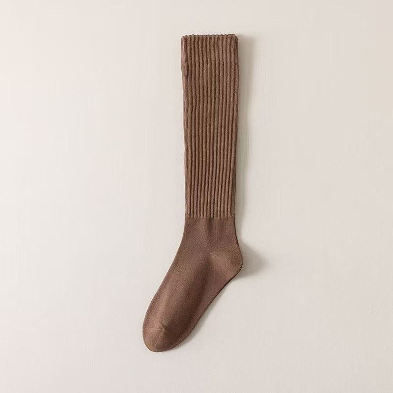 Preppy JK style ribbed loose over-the-knee socks