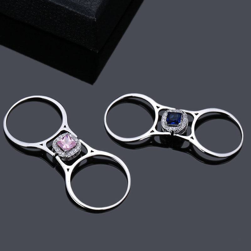 Double-ring square main stone ring