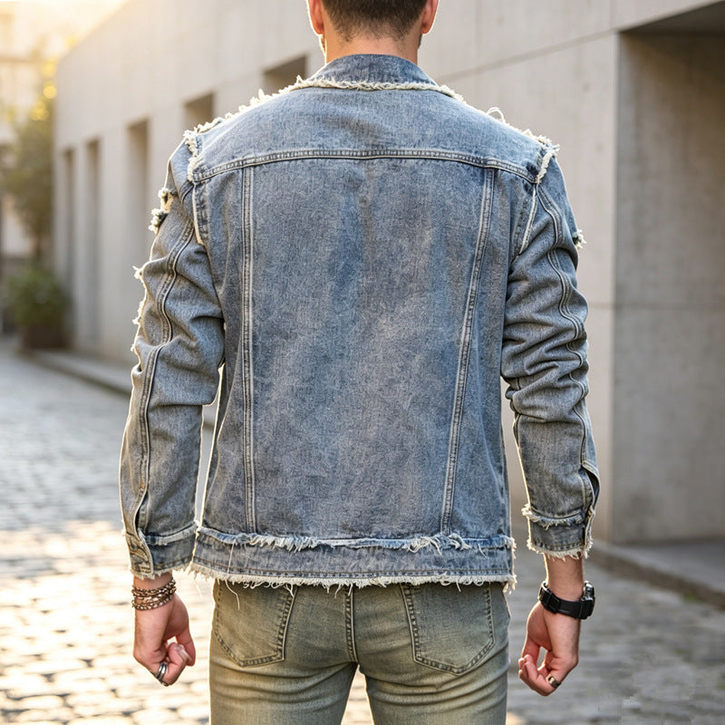 Raw Edge Ripped Denim Button Jacket