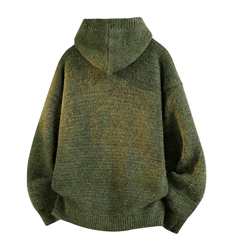 Mens Loose Fit Hooded Knit Sweater Jacket