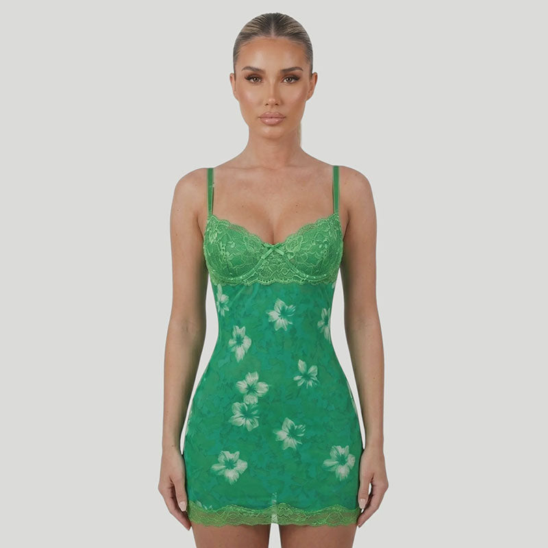 Lace-Trimmed Printed Camisole Dress