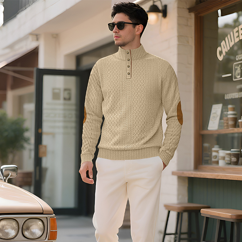 Men's Outdoor Stand Collar Embroidered Sweater