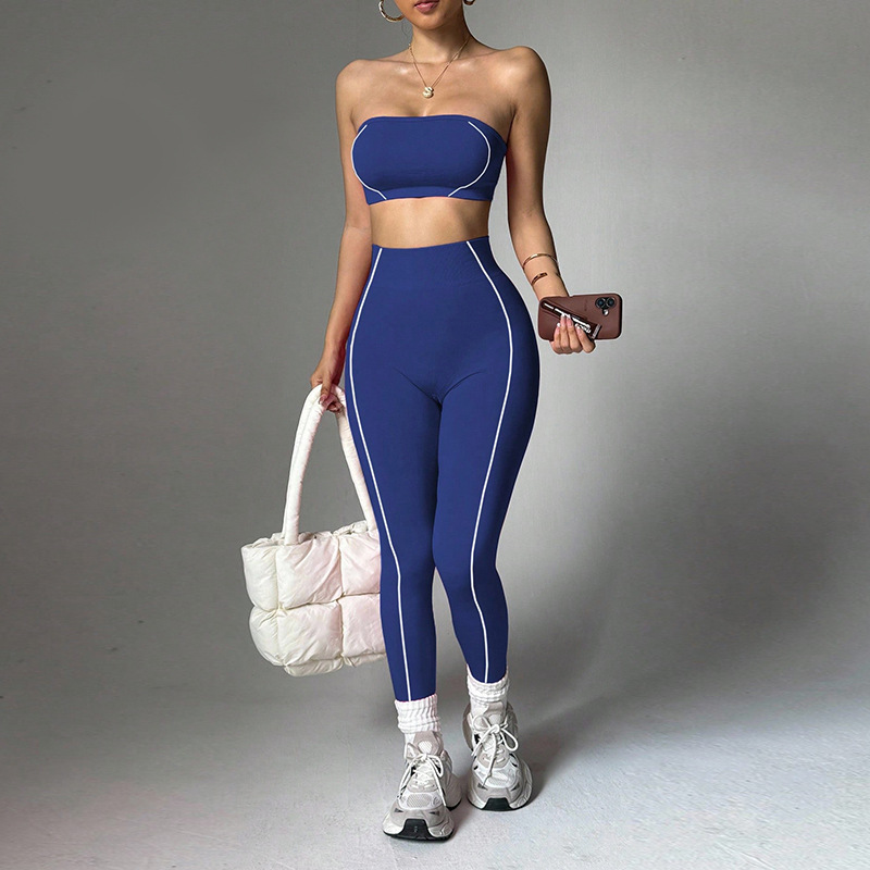 Contrast Piping Bandeau High Waist Yoga Set