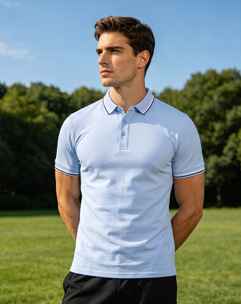 Men's cotton polo shirt, cool-feel casual short-sleeved running solid color T-shirt