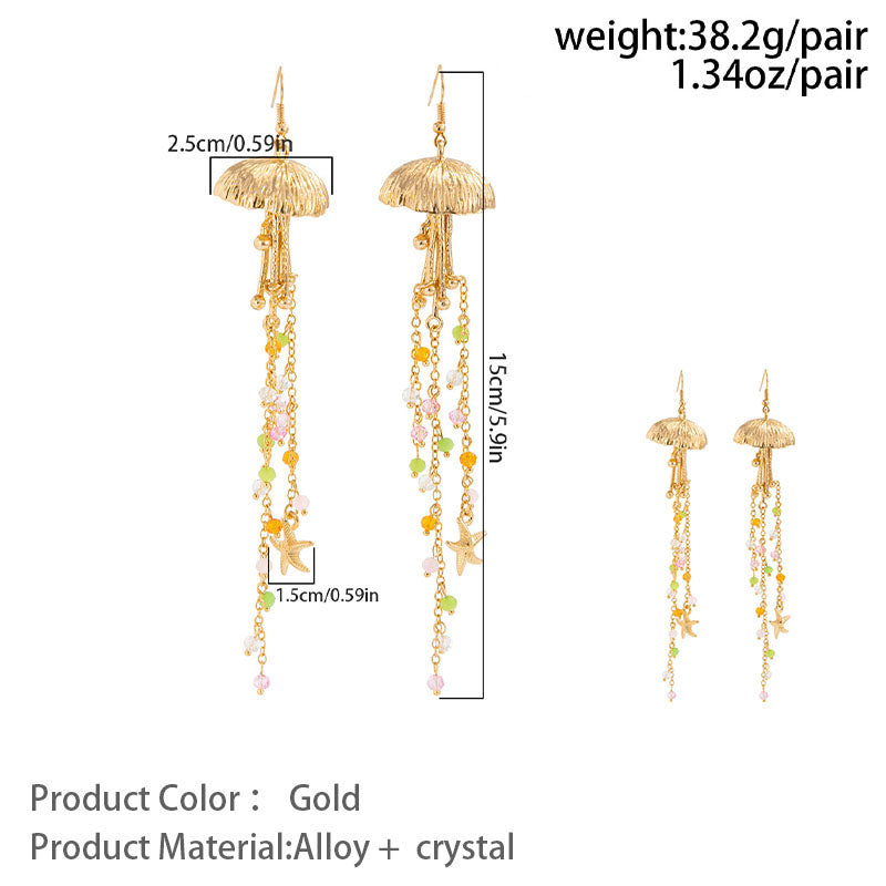 Beach-style starfish and jellyfish tassel earrings