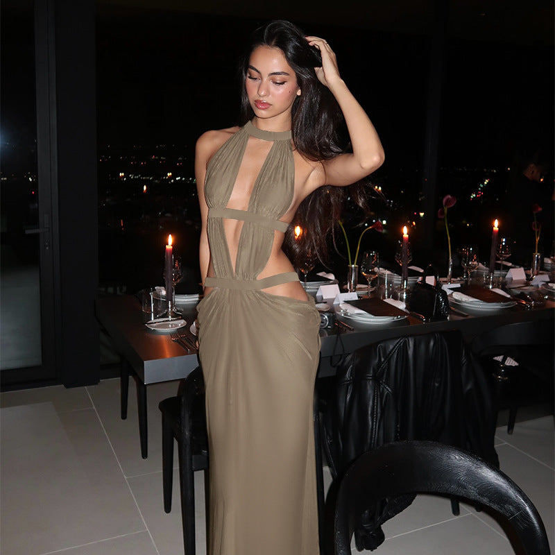 Pleated cut-out floor-length skirt