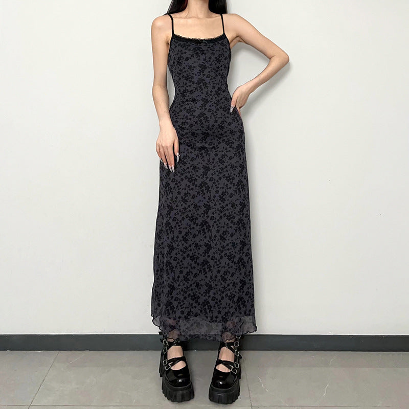 Vintage floral lace-trimmed slip dress