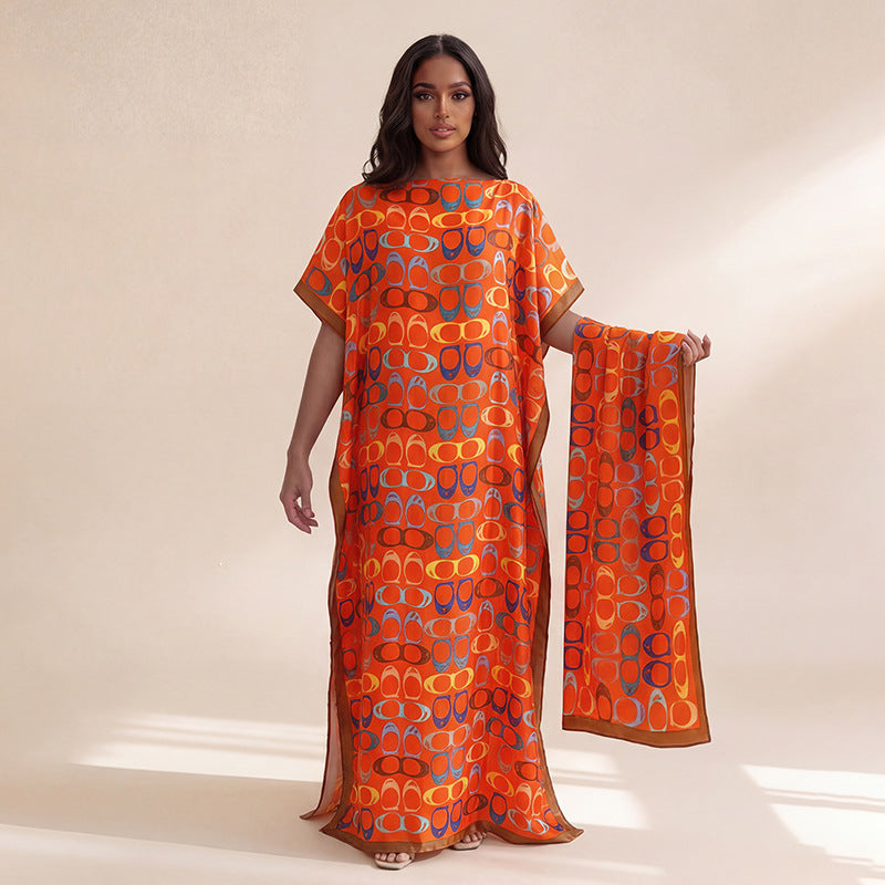 Geometric print beach shawl and dress