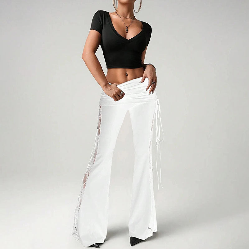 High-waisted lace-panel kick-flare trousers