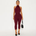 Halter-neck lace-up fitted jumpsuit