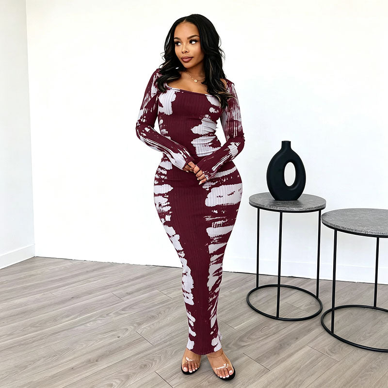 Tie-dye ribbed stretch slim-fit dress