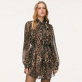 Leopard-print long-sleeve tie-waist dress
