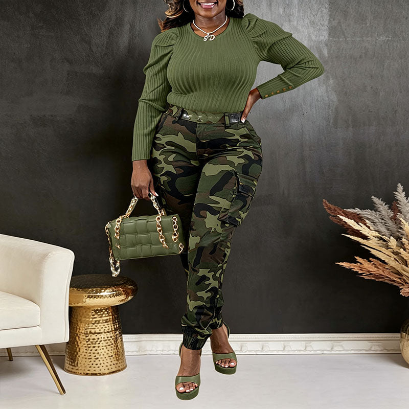 Casual Camouflage-Print Cargo Pants