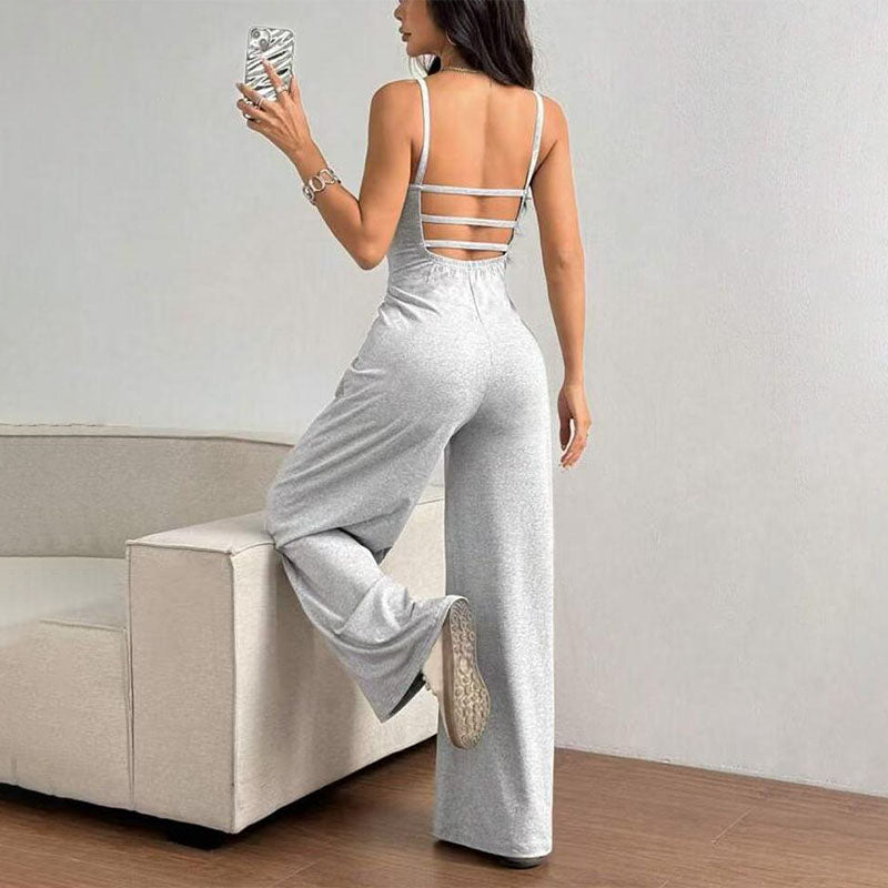 Spaghetti-strap open-back wide-leg jumpsuit