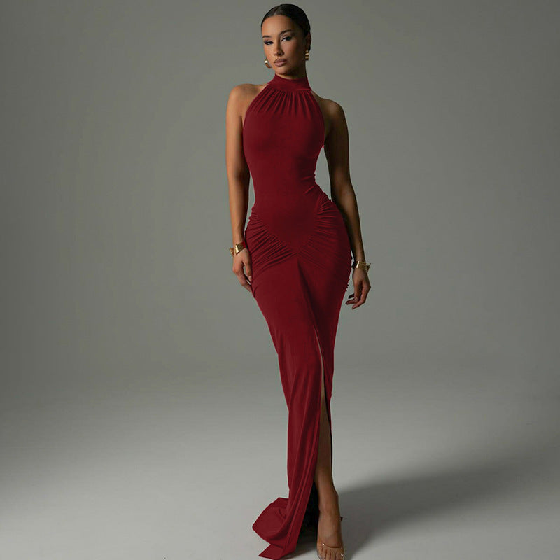 Sleeveless Pleated Dress with Slit