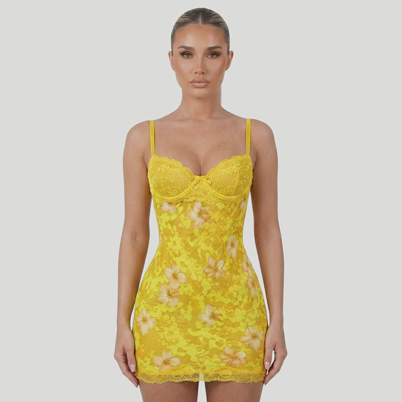 Lace-Trimmed Printed Camisole Dress