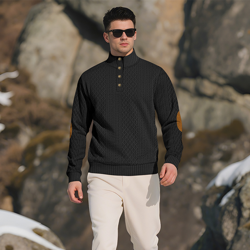 Men's Outdoor Stand Collar Embroidered Sweater