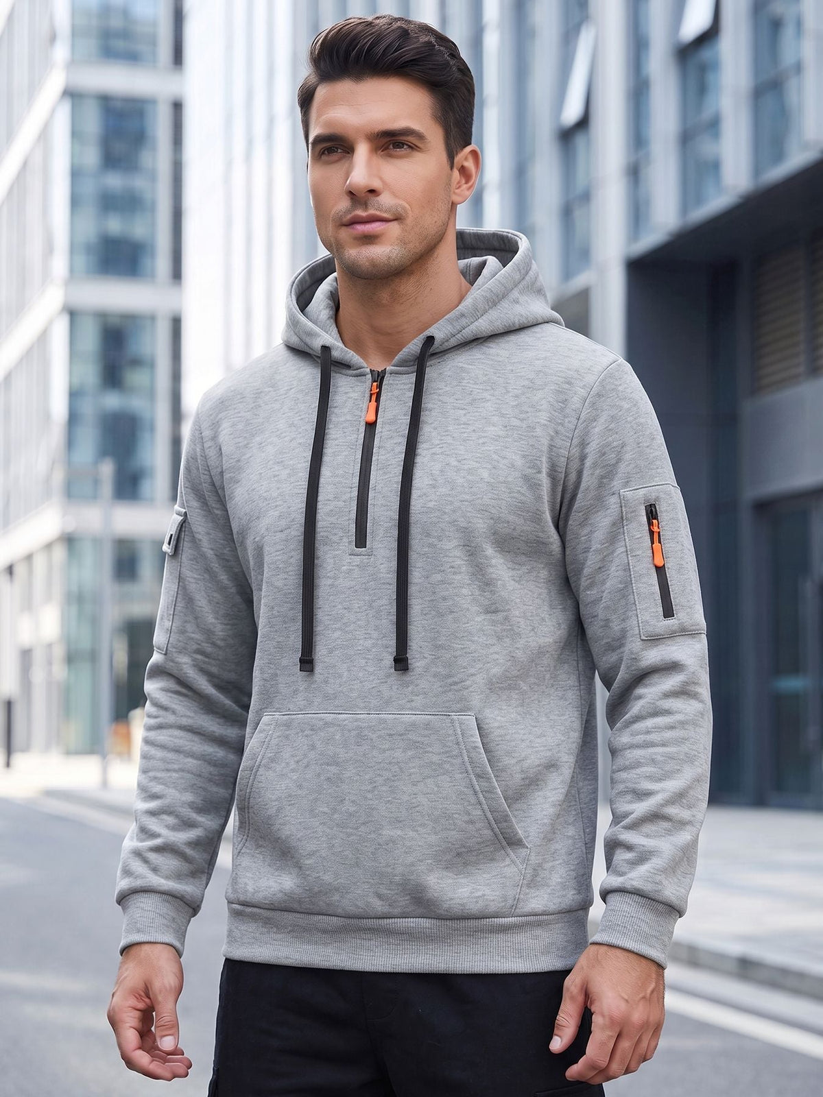 Men Drawstring Hooded Pullover