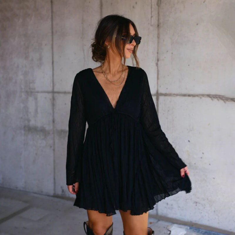 Deep V-neck tiered ruffle dress