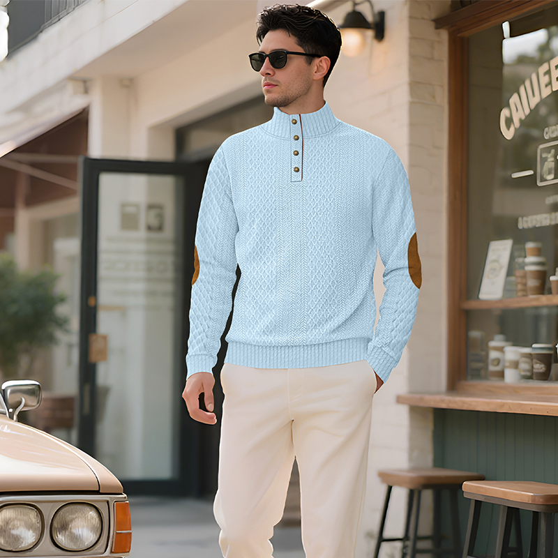 Men's Outdoor Stand Collar Embroidered Sweater